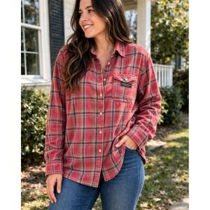 Eddie Bauer Flannel Shirt Women's 2XL Red Plaid Button Down Cotton